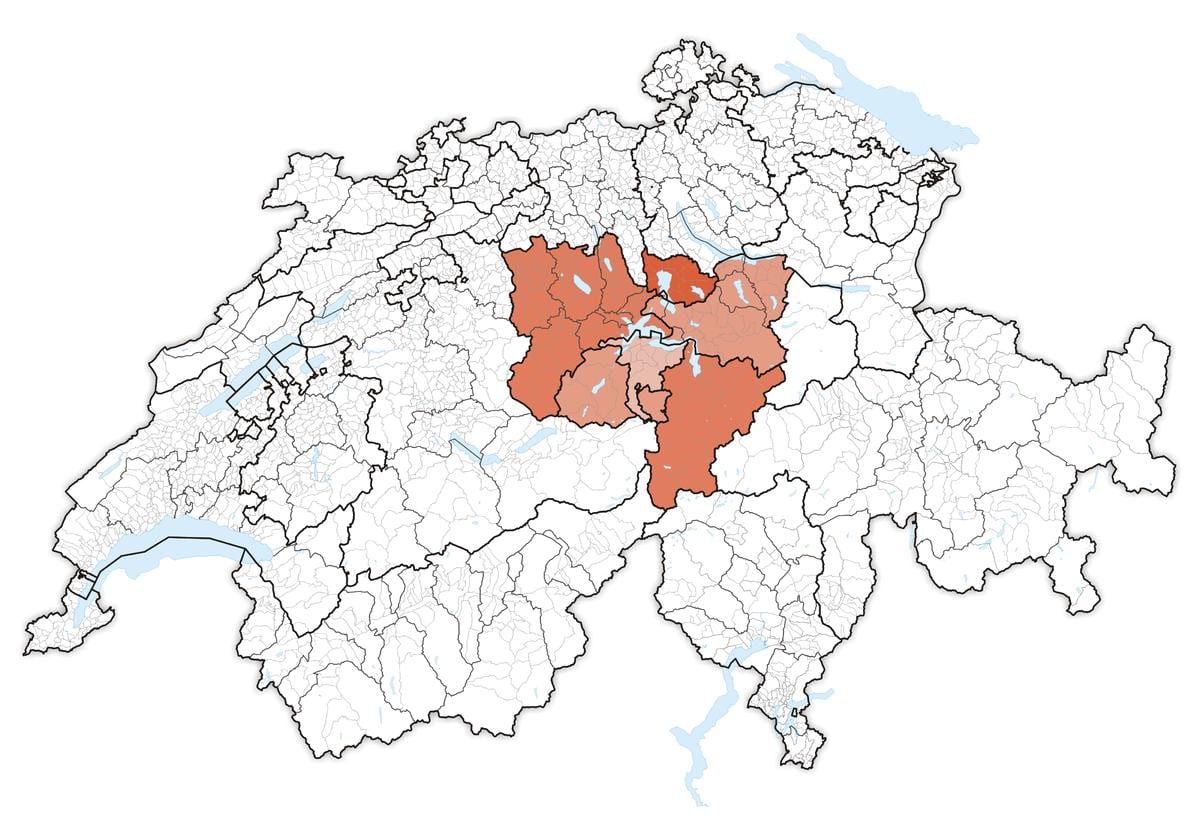 kaart van centraal-zwitserland 