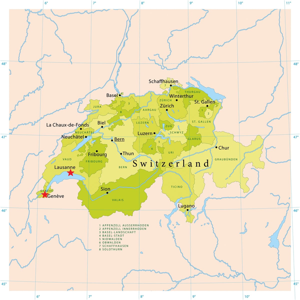 kaart van het meer van genève-zwitserland