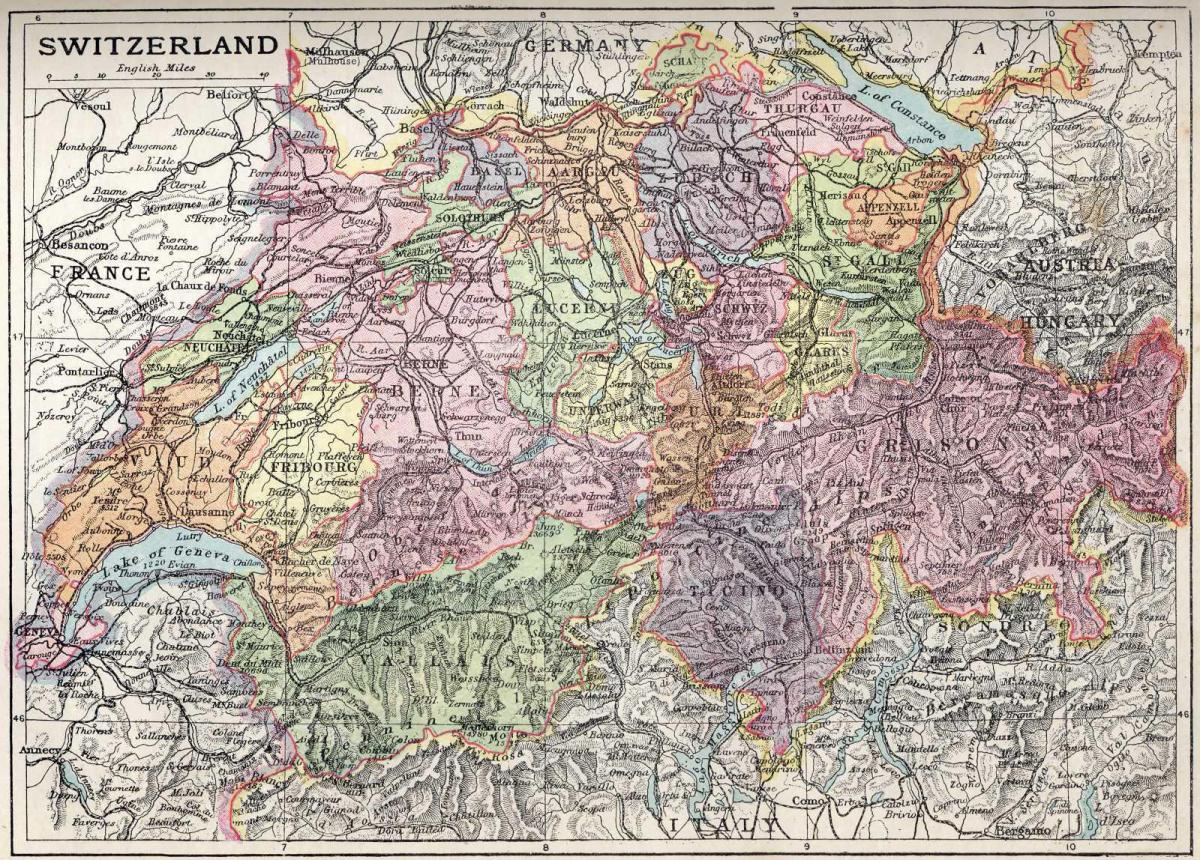 kaart van de oude kaart van zwitserland