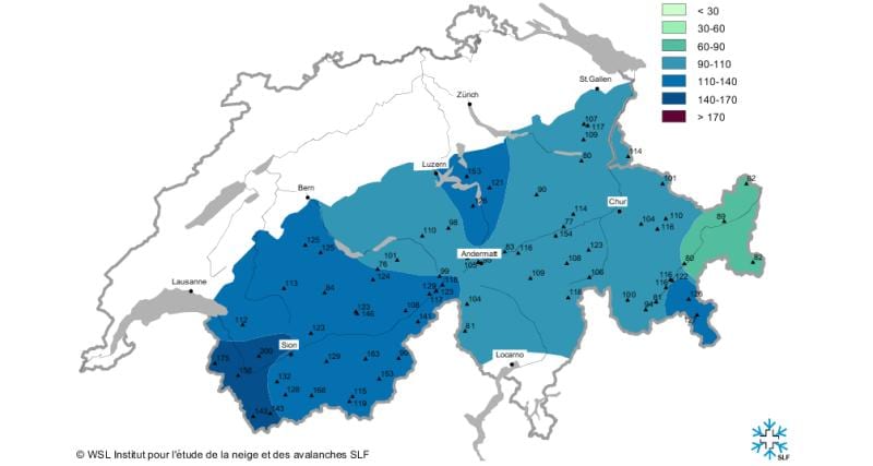 kaart van sneeuw kaart van zwitserland