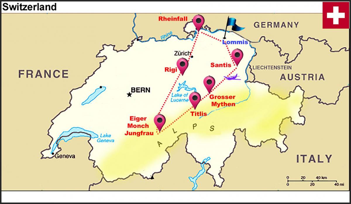 zwitserse alpen kaart van zwitserland