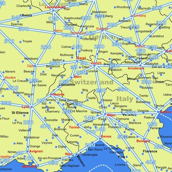 kaart van zwitserland kaart met afstanden