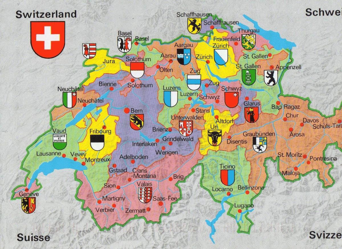 kaart van zwitserland met toeristische attracties