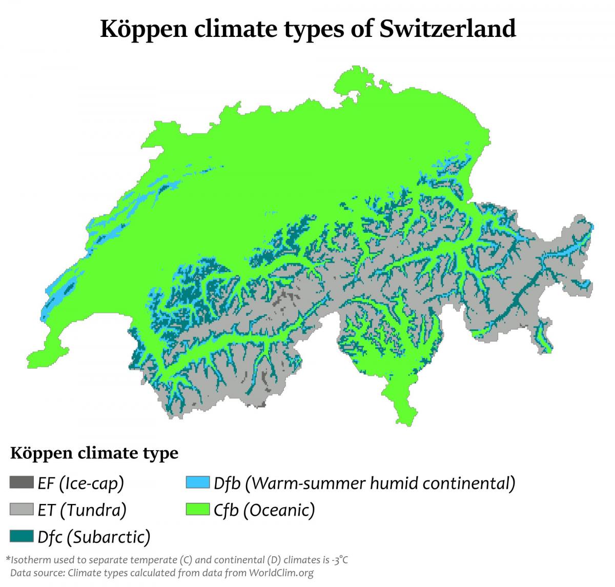 kaart van zwitserland klimaat