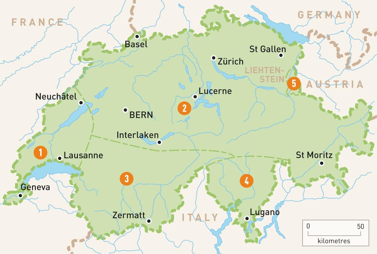 kaart van zwitserland regio ' s