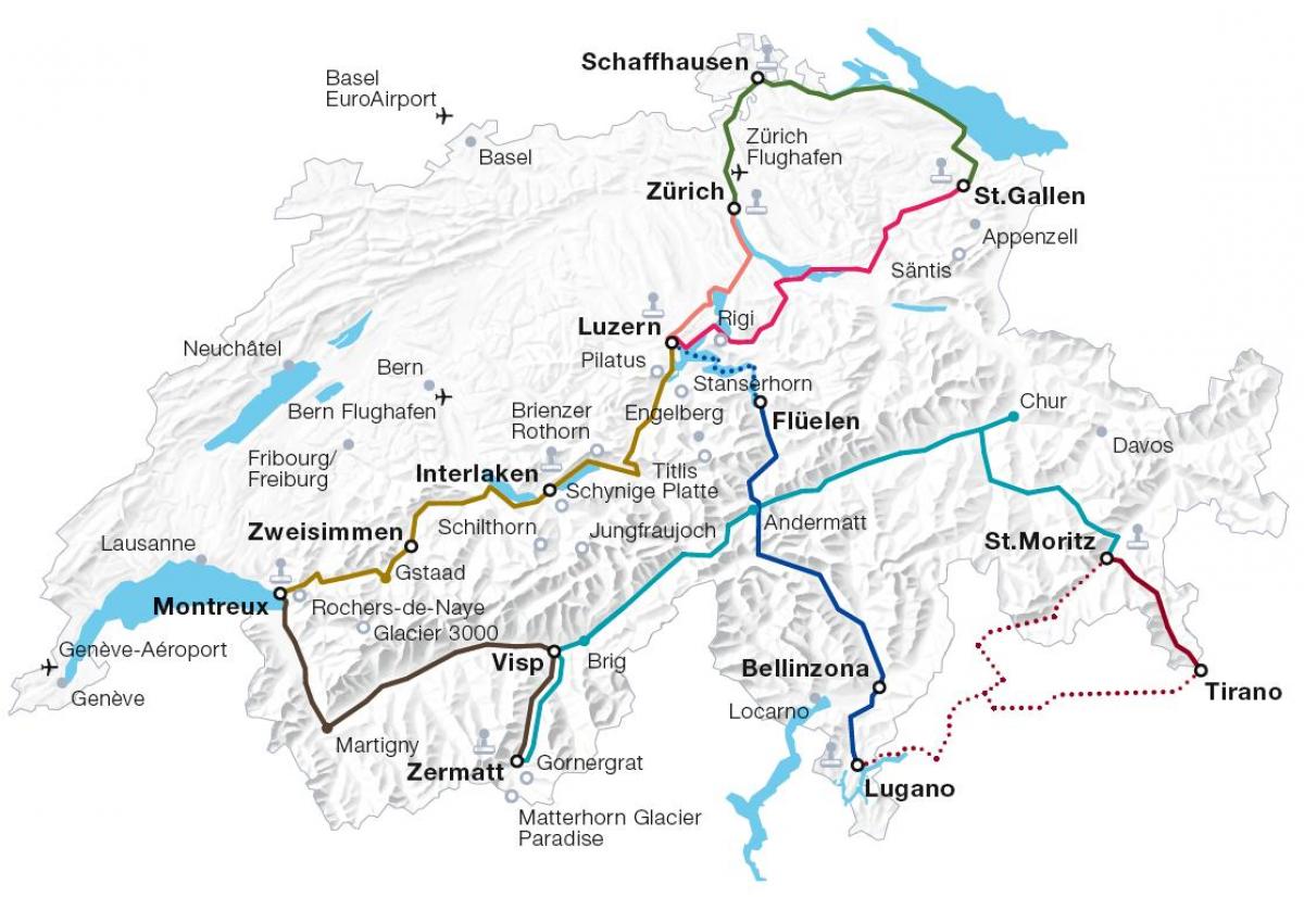 zwitserland schilderachtige trein routes kaart