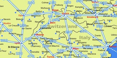 Kaart van zwitserland kaart met afstanden