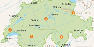Kaart van zwitserland regio ' s