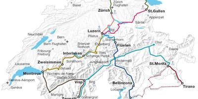 Zwitserland schilderachtige trein routes kaart